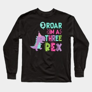 3rd Birthday Dinosaur GirlRex Matching Family Party Three Long Sleeve T-Shirt